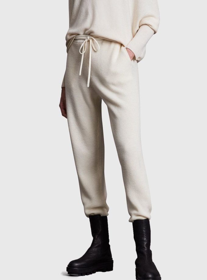 AllSaints Pantaloni femei, culoarea alb, material neted