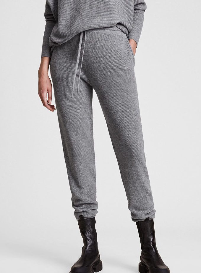 AllSaints Pantaloni femei, culoarea gri, material neted