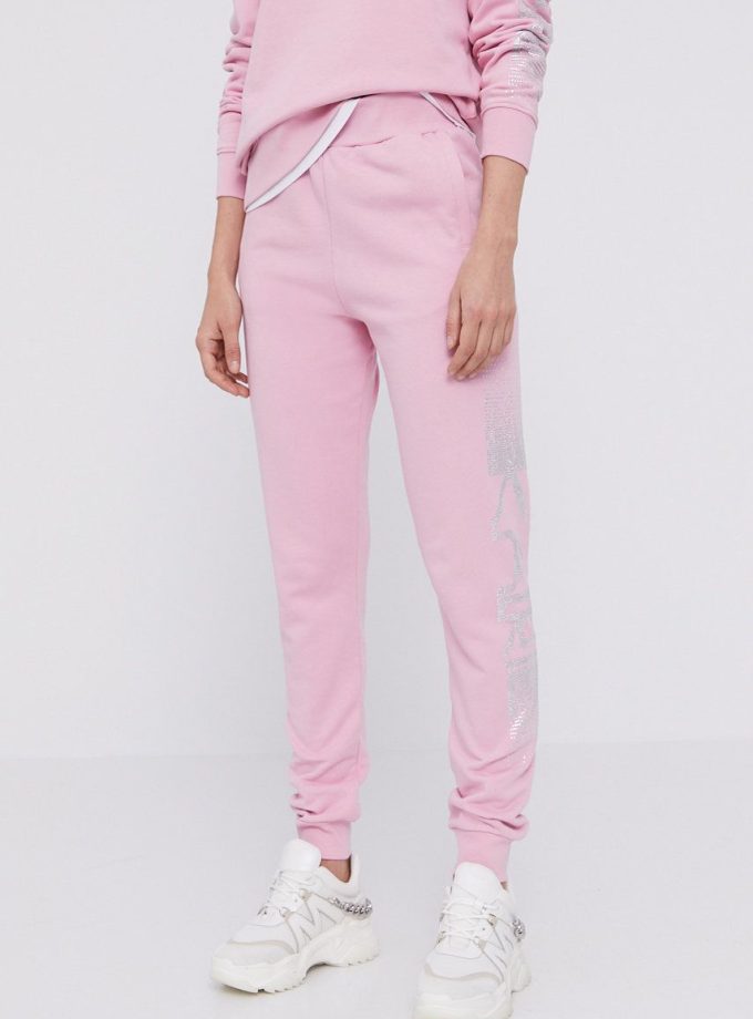 Karl Lagerfeld Pantaloni femei, culoarea roz, cu imprimeu